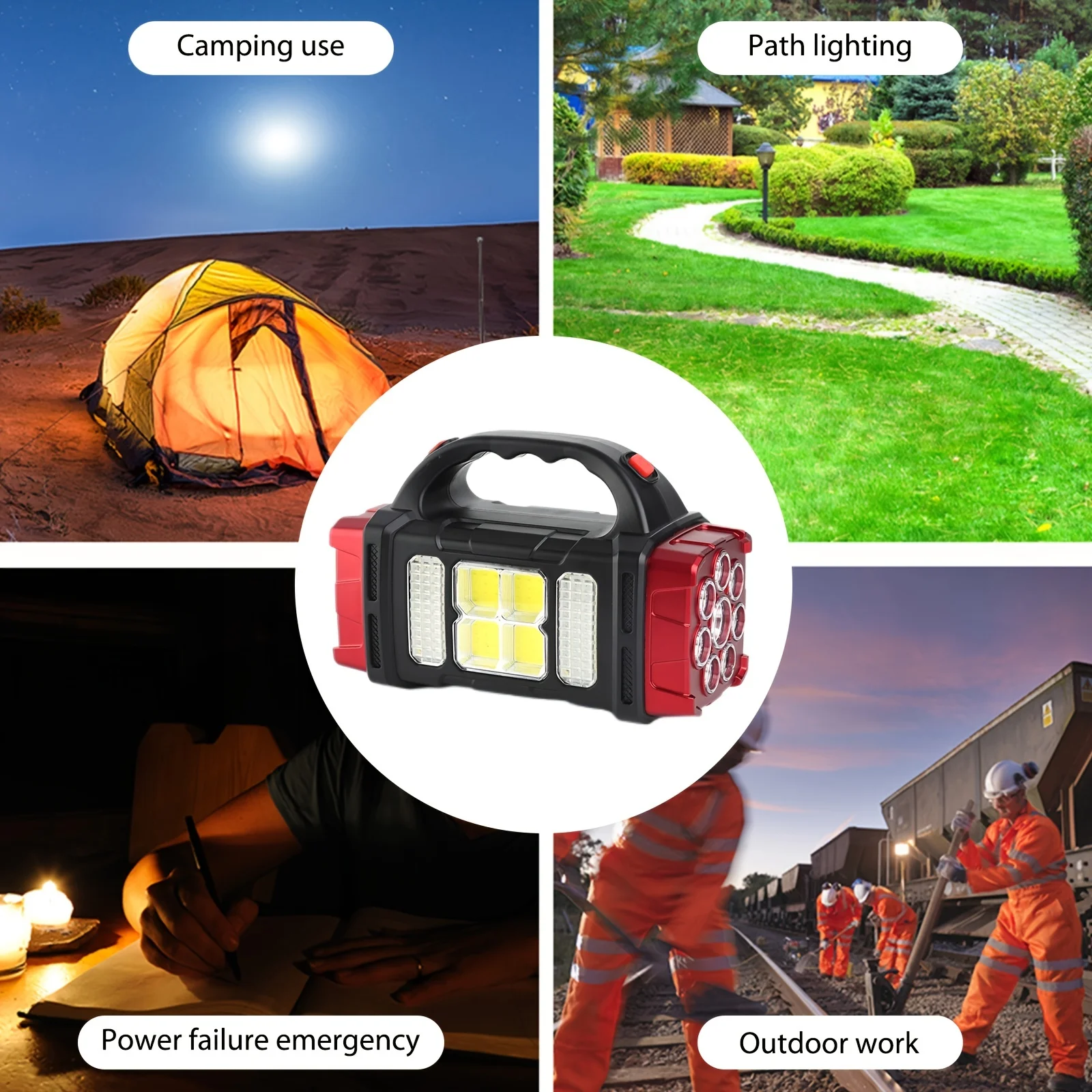 Rechargeable Portable Solar Flashlight Lantern - 1500mAh Emergency Charging Torch With USB Charging & Waterproof For Camping