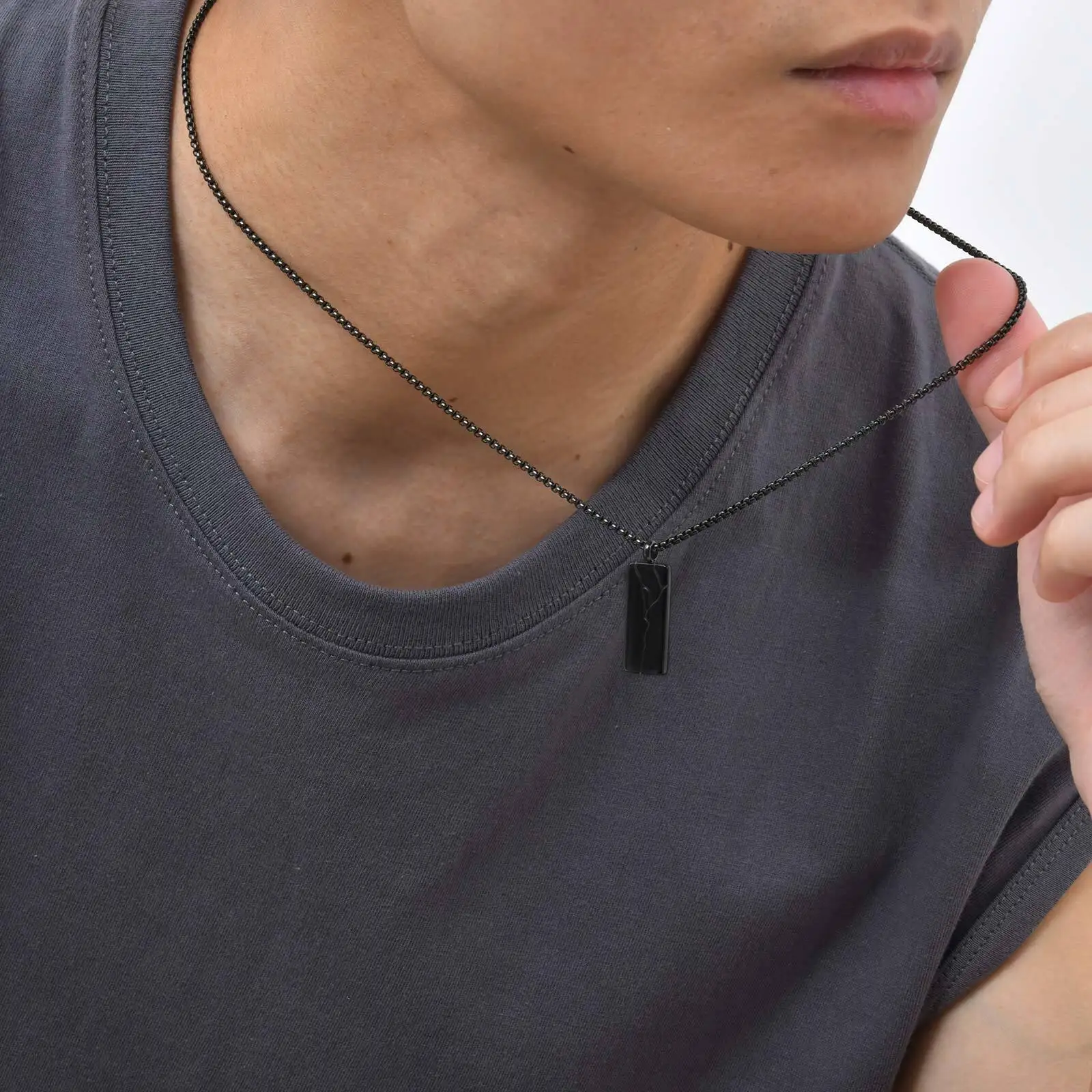Stylish Crack Square Pendant Necklace for Men,Trend Stainless Steel Vertical Pendant,Jewelry Gift for Husband Dad Son
