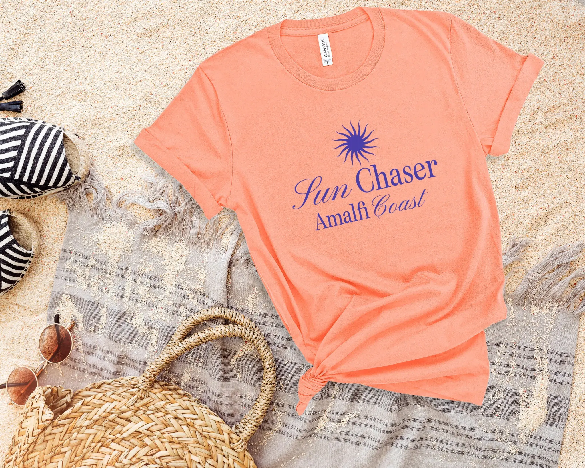 Sun Chaser Amalfi CoasT T Shirt Coconut Girl ocean inspired style clothes retro beachy shirts Italy