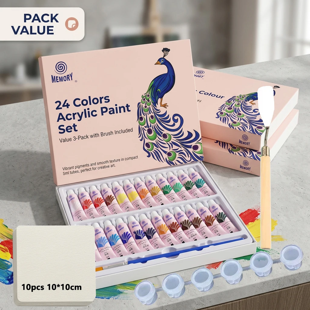 12/24 Colors 5ml Acrylic Paint Set with Scraper 10 Sheets 10x10cm Watercolor Paper And Plastic Paint Box for Students Painting T