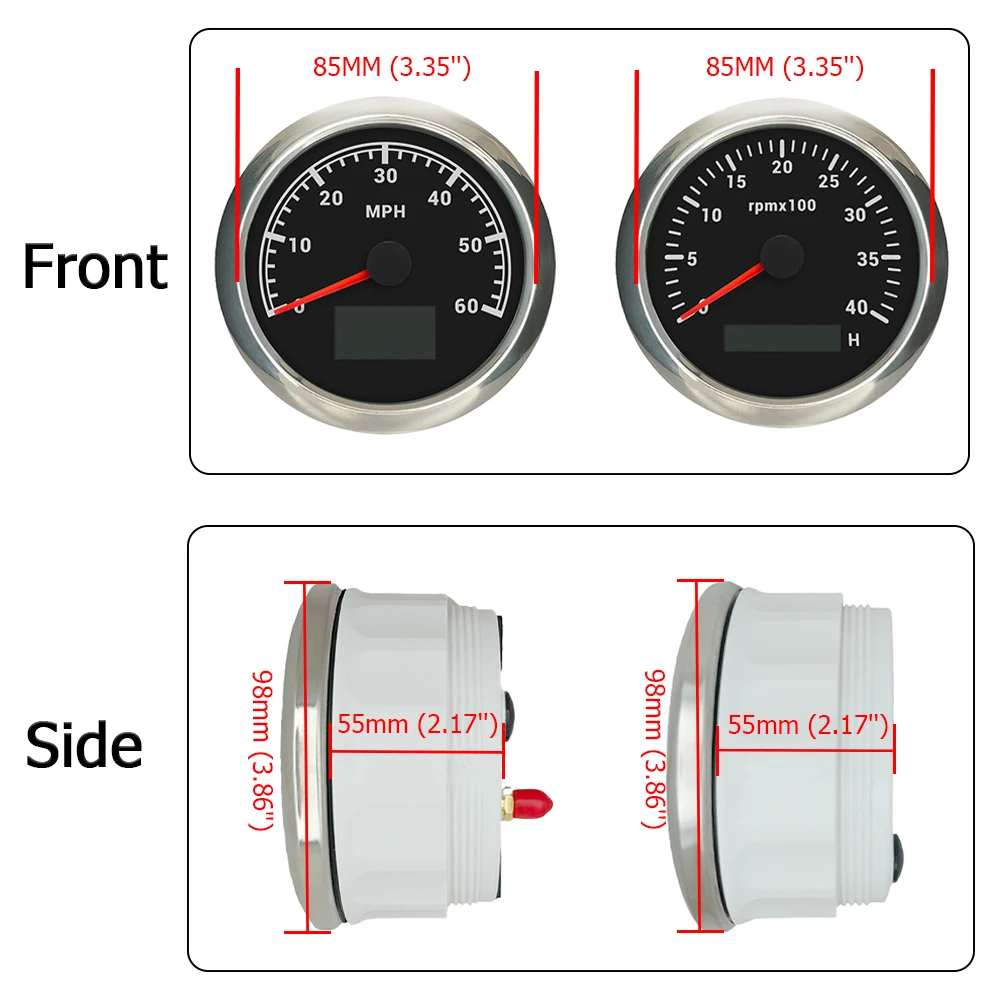 ELING 85mm GPS Speedometer 0-60M 0-80M -0-120M 0-160M with 4K 6K 7K 8K RPM Tachometer 12V 24V with Backlights for Trucks Boats