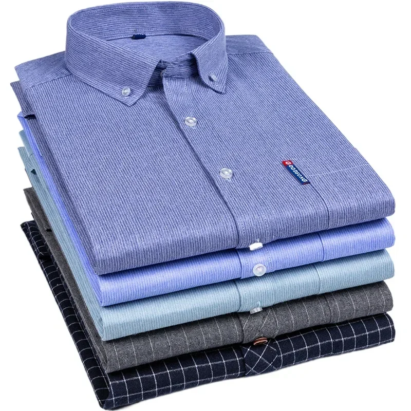 class fit cotton long-sleeve shirts for men slim fit formal plain shirt plaid striped tops single pocket designer clorthes