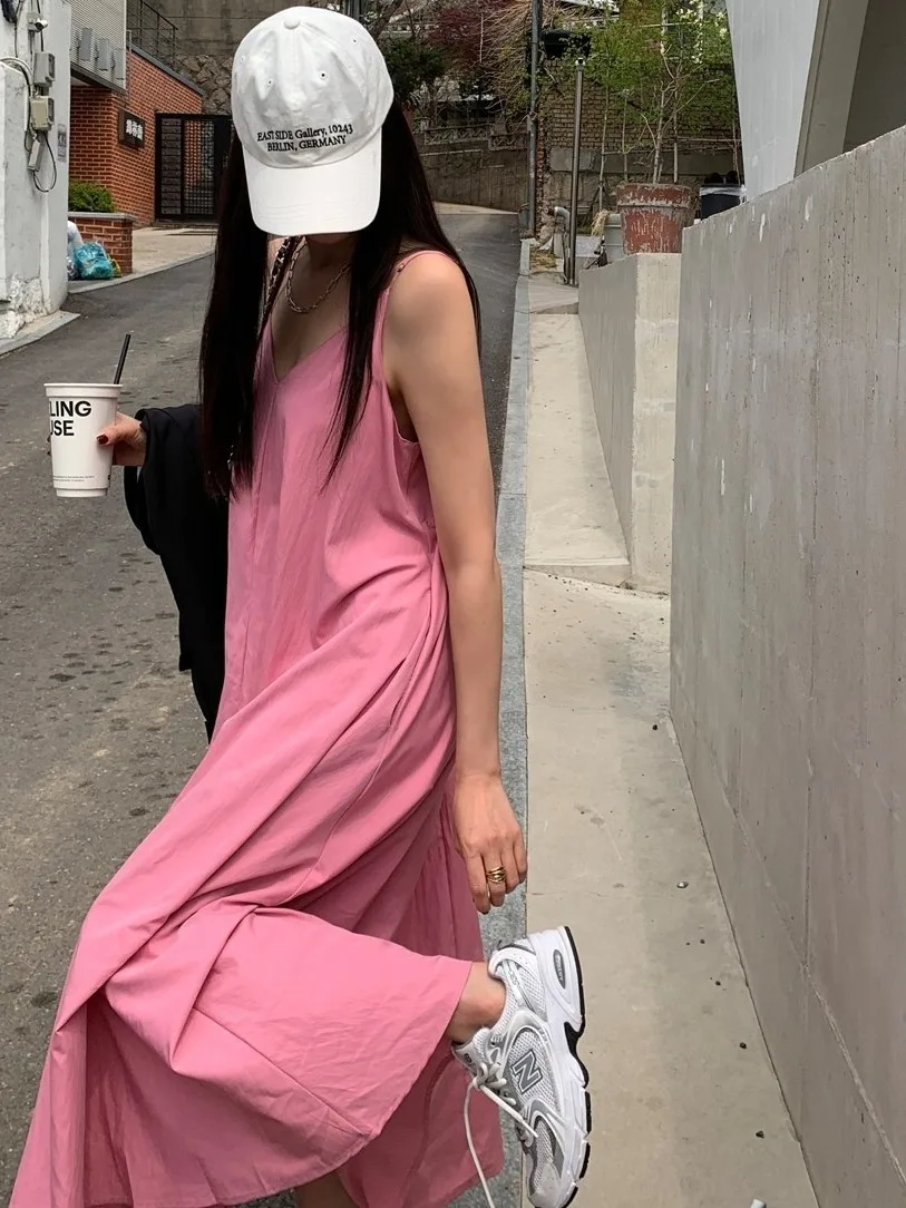 Korean Style Summer Long Dress Women's Elegant V-neck Sexy Backless Casual Vacation Vibes Strapless Dress High Waist