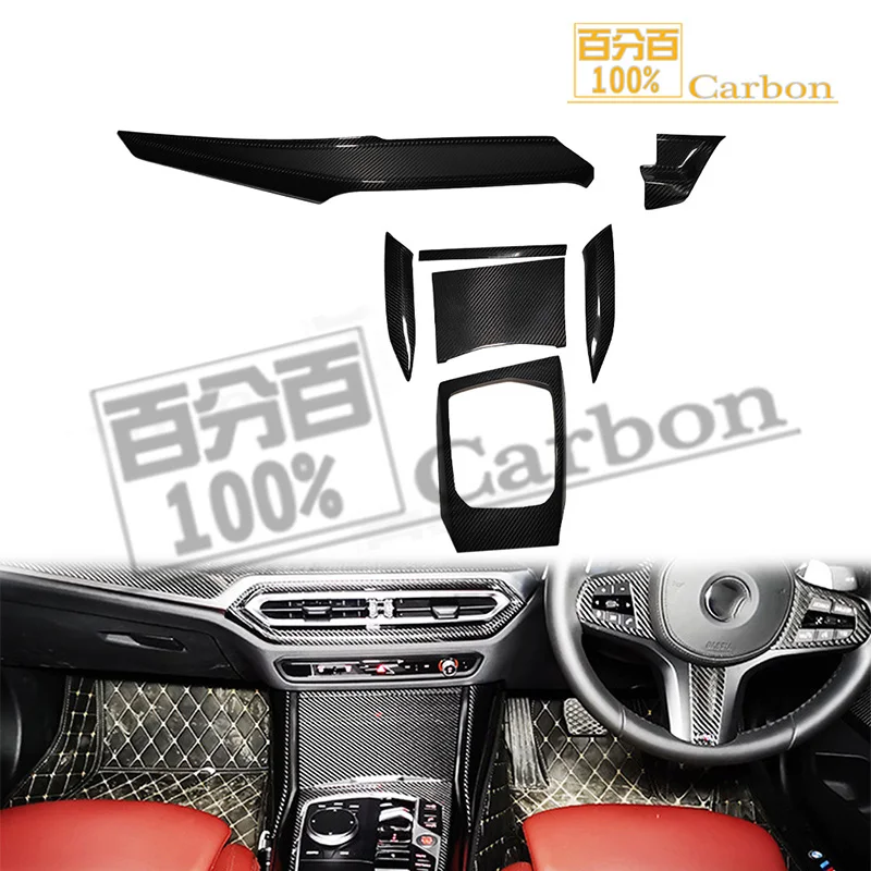 

Накладки из настоящего карбона RHD для интерьера автомобиля, 7 шт., накладка на приборную панель, накладка на центральную консоль для BMW 3 серии G20 LCI G28 G22 G80 G82 2025 года и новее