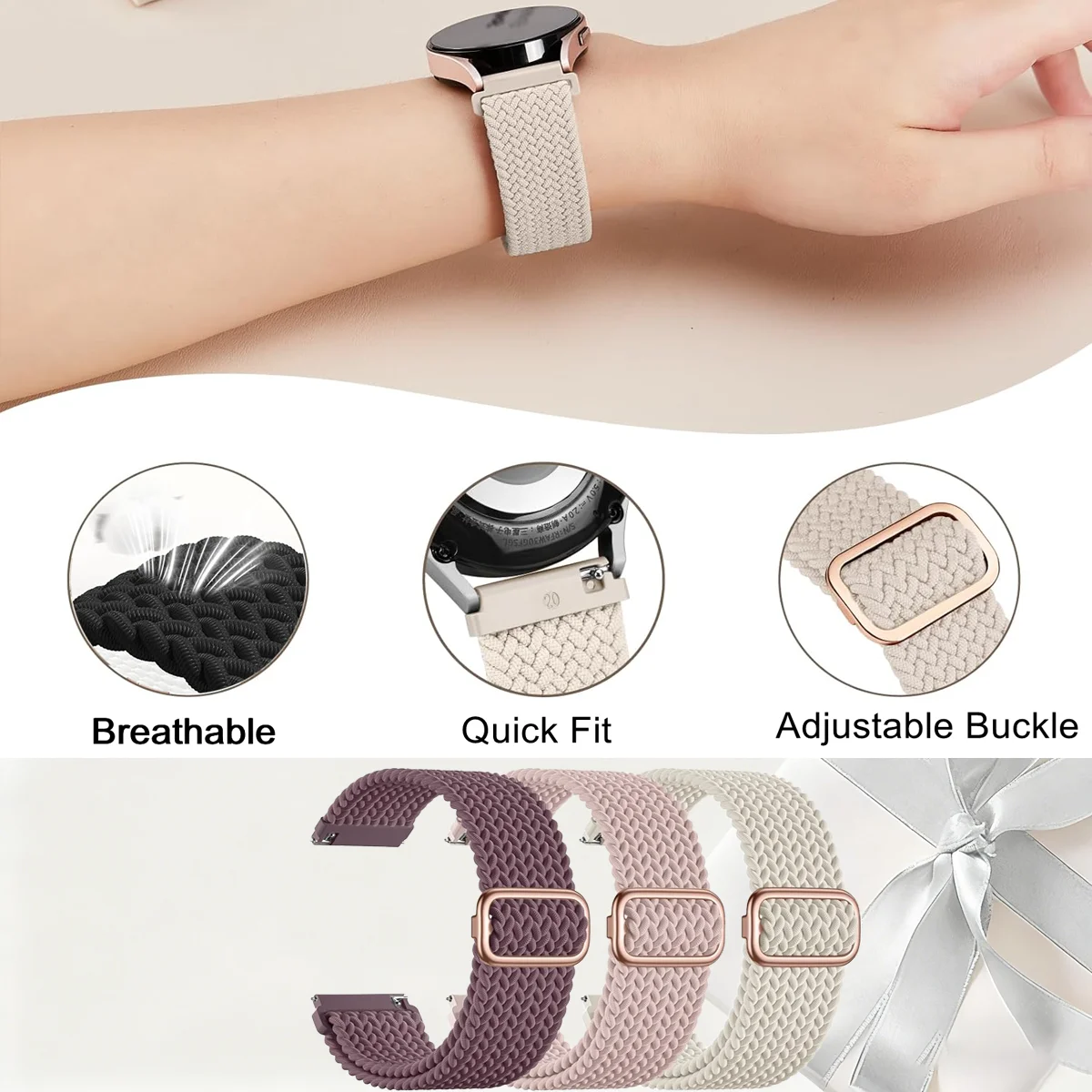 3pcs Braided Loop for Huawei Watch GT6 5 4 3 Band 42mm46mm Smart Watch Accessories Nylon Elastic Band for GT6 Pro/GT2/Watch4