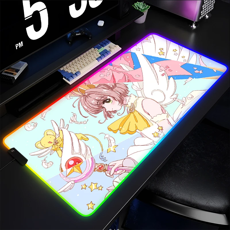 

Mouse Pad RGB PC Gamer Gaming Accessories Speed Keyboard Pad Card Captor Sakura Rubber Anime Desk Mat LED Laptop Kawaii Mousepad
