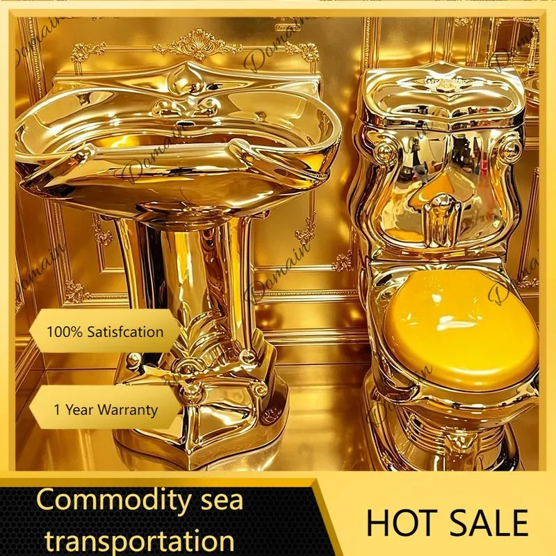 80 N European Palace Gold Toilet Hotel Home Retro Creative Colorful Split Column Basin