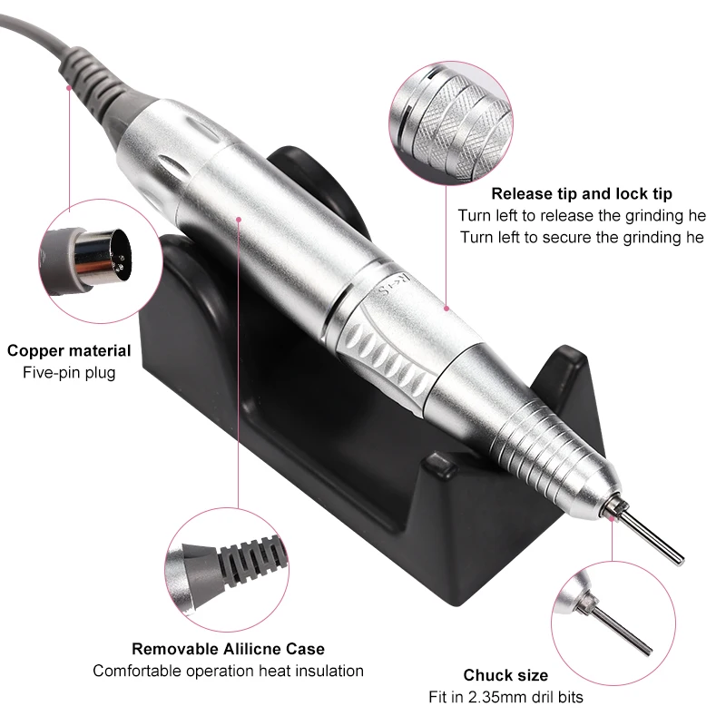 Ponceuse à Ongles Professionnelle avec 6 Forets, Bandes de Ponçage, Polisseuse pour Ongles en Gel, Kit de Perceuse Électrique, 35000RPM