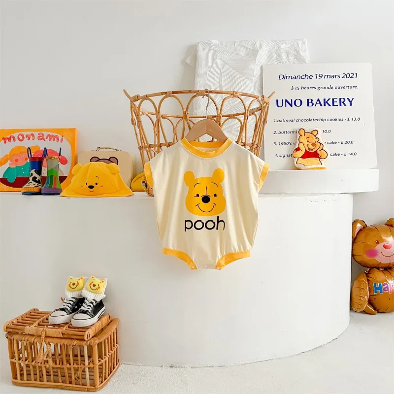 Cartoon Disney Pooh Rompers Cartoon Triangle Summer Soft Cotton Photo Suit Baby Clothing Bodysuits Newborn Clothes K2461-2