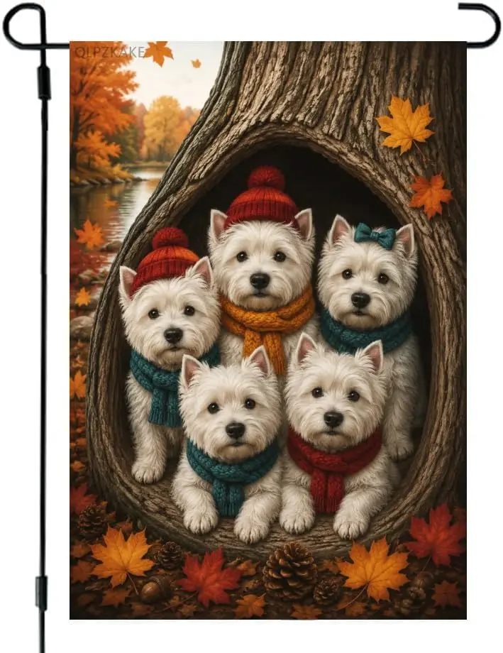 Westie Dog Garden Flag 12x18 inch Use Linen Material Autumn Yard Porch House Double Side For Home Outdoor Decor kkz