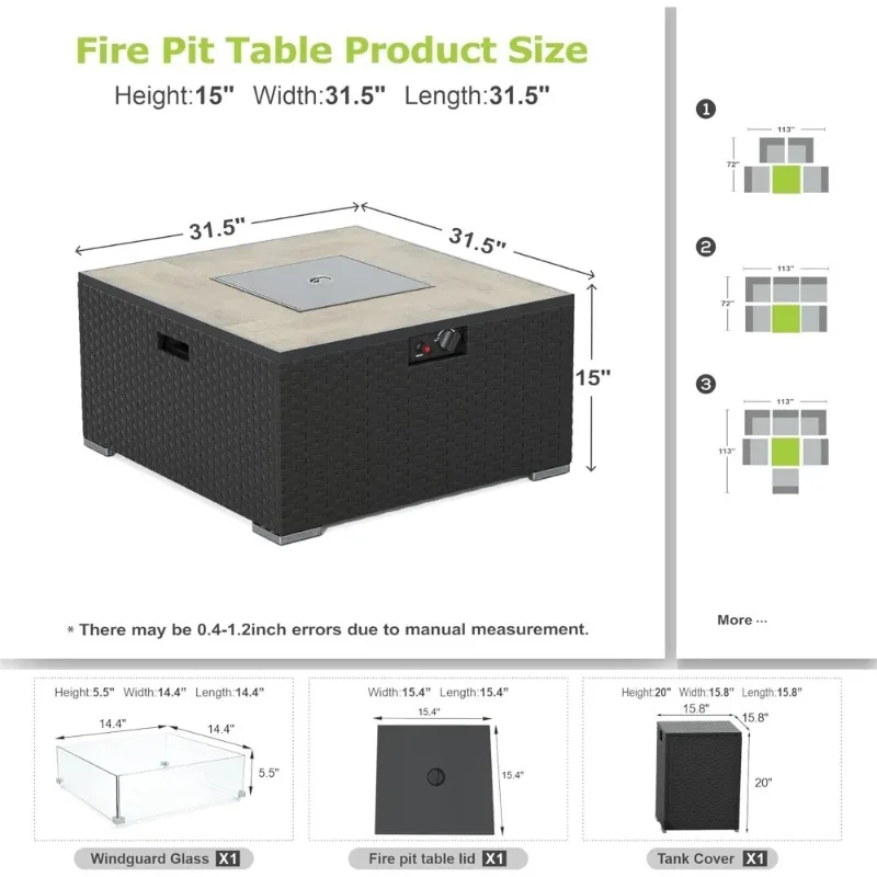 Dual-Purpose 31.5 Inch Square Outdoor Propane Fire Pit Table with 20lb Tank, Suitable for Patio, Deck, and Garden Settings