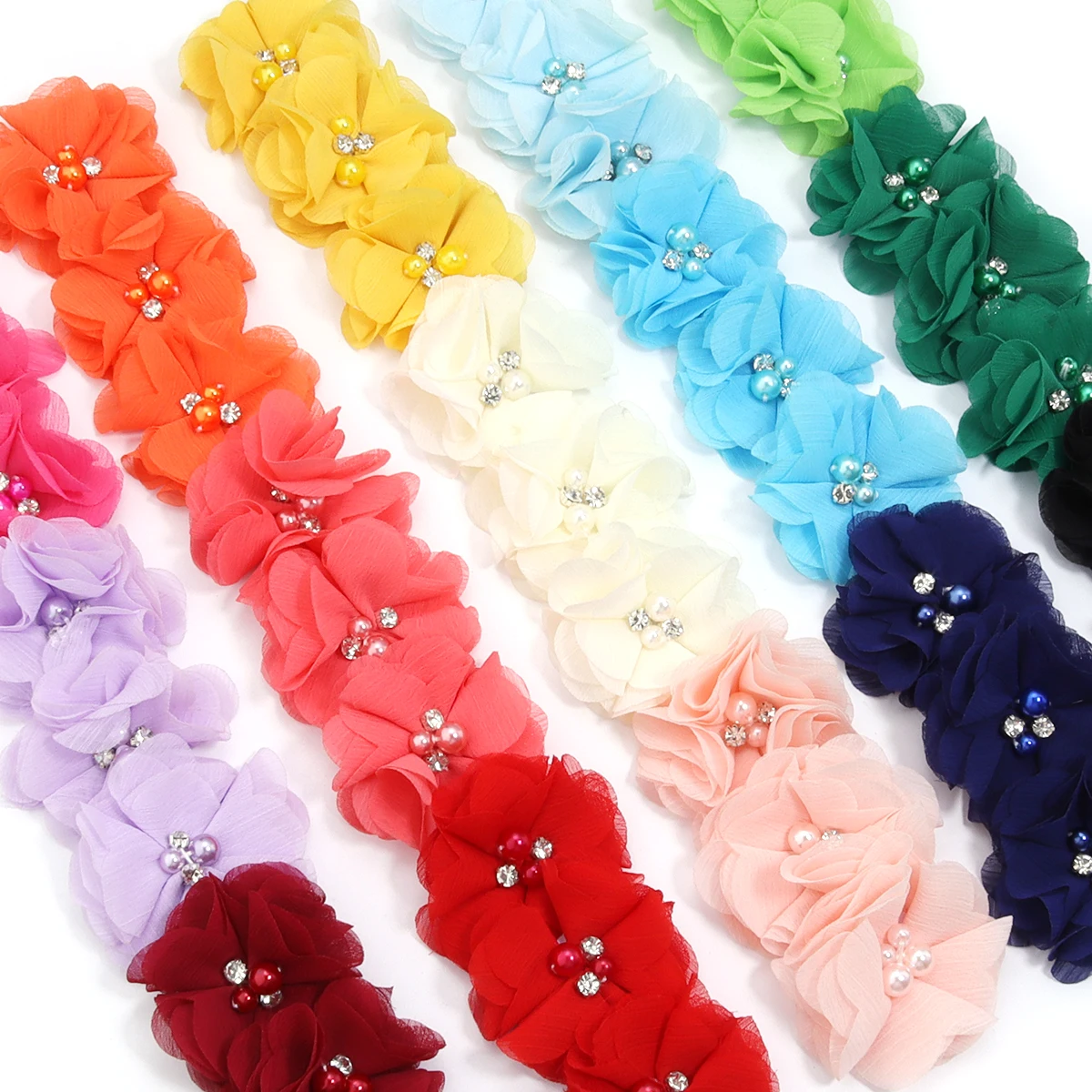 4Pcs/Lot 6cm Chiffon Fabric Flowers Artificial Flower With Rhinestone Imitation Pearl For DIY Sewing Crafts Clothing Accesso image 6