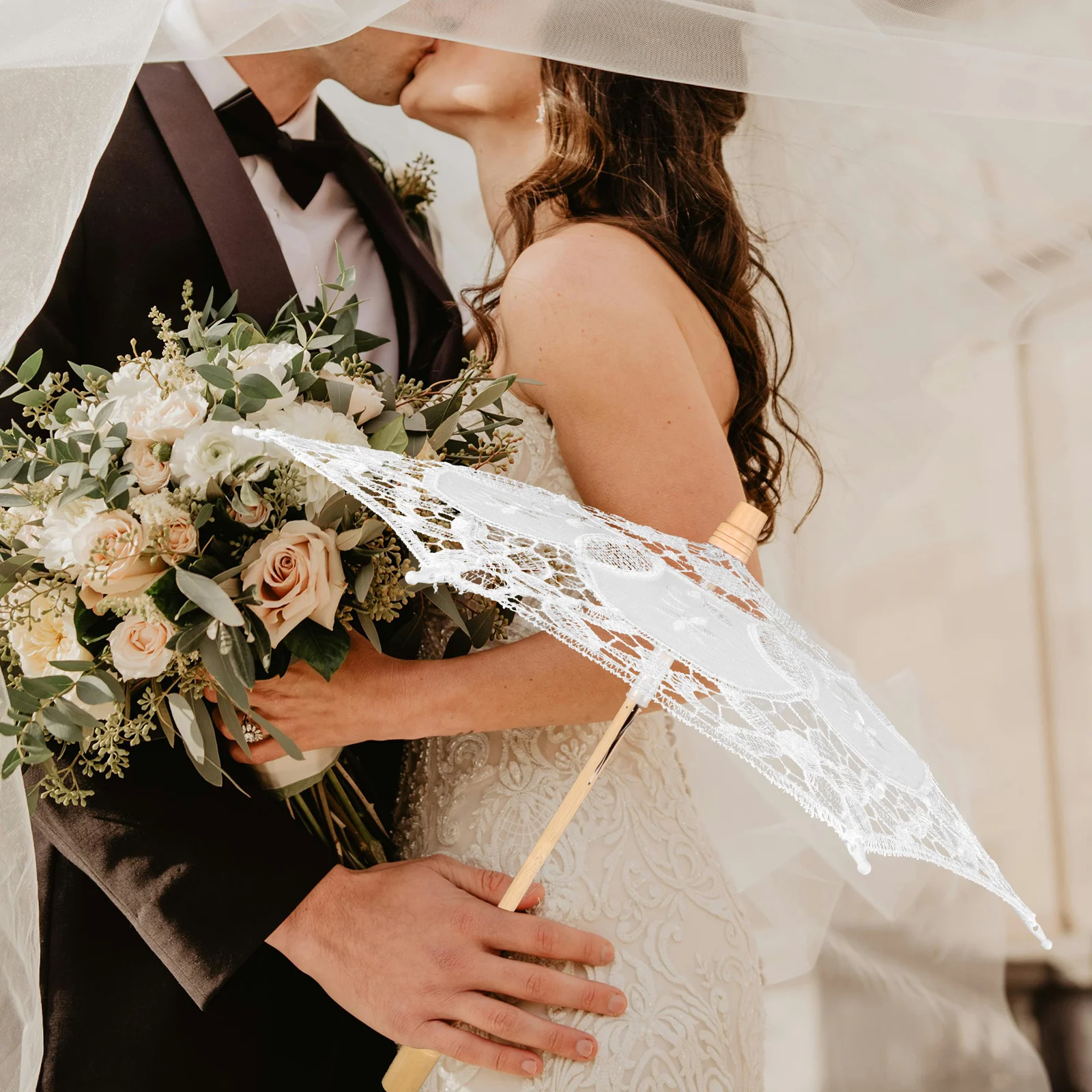 الدانتيل والتطريز الزفاف القطن مظلة خفيفة الوزن الزفاف المظلة التصوير الدعامة تغطية كبيرة العروس الديكور خمر #5