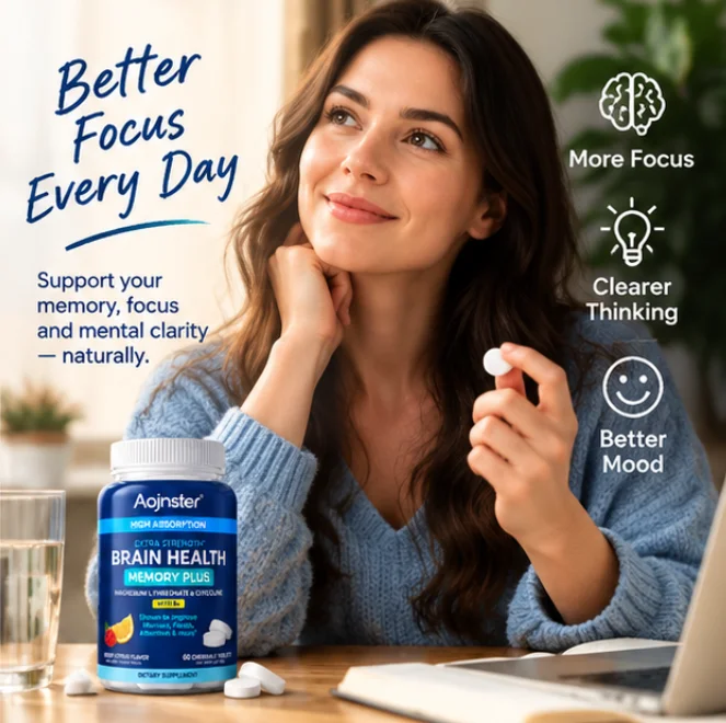 60 Chewable Tablets Brain Health Memory Plus, Berry Citrus Flavor High Absorption Nutrient Support
