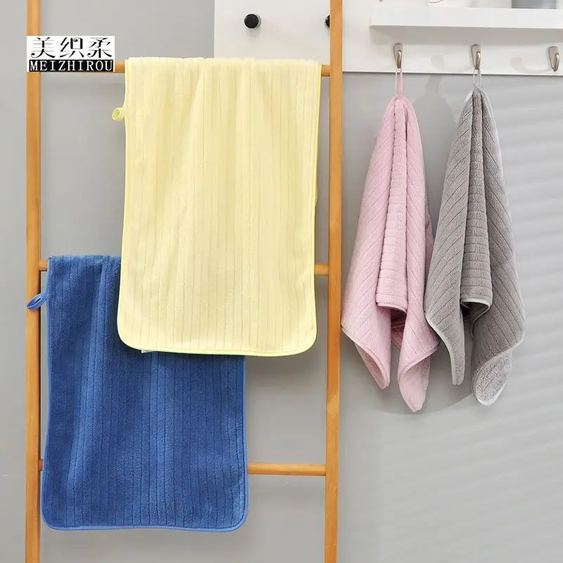4 Pack Soft Absorbent Quick Dry Microfiber Towels, Striped Textured Multi Color Bath Face With Hanging Loop For Bathroom Gym