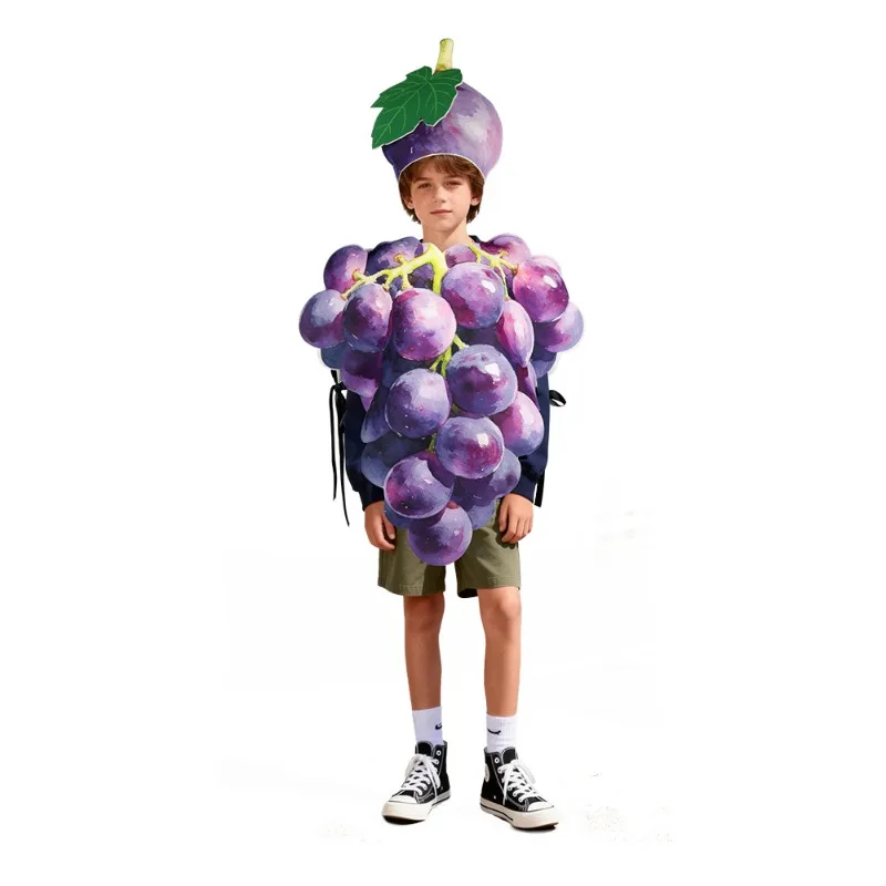 Purple Grape Cosplay Costume Fancy Dress Funny Fruit Party Outfit Halloween Stage Wear Sponge Adult Kids Festival Performance view 2