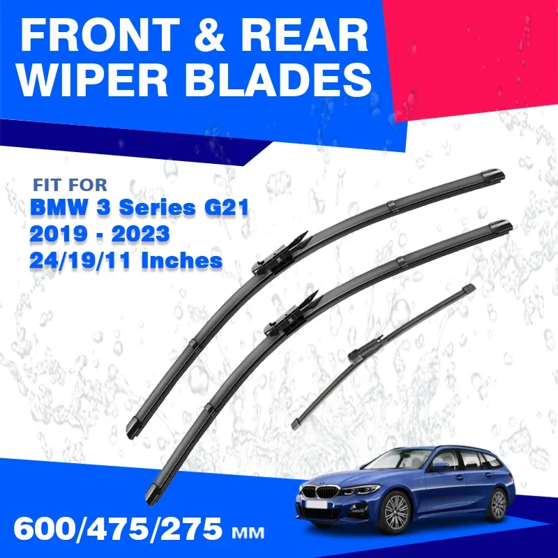 For BMW 3 Series G21 2019 - 2023 Car Front Rear Wiper Blades Rain Brush Accessories Touring variant Quiet HD Durable Cleaning