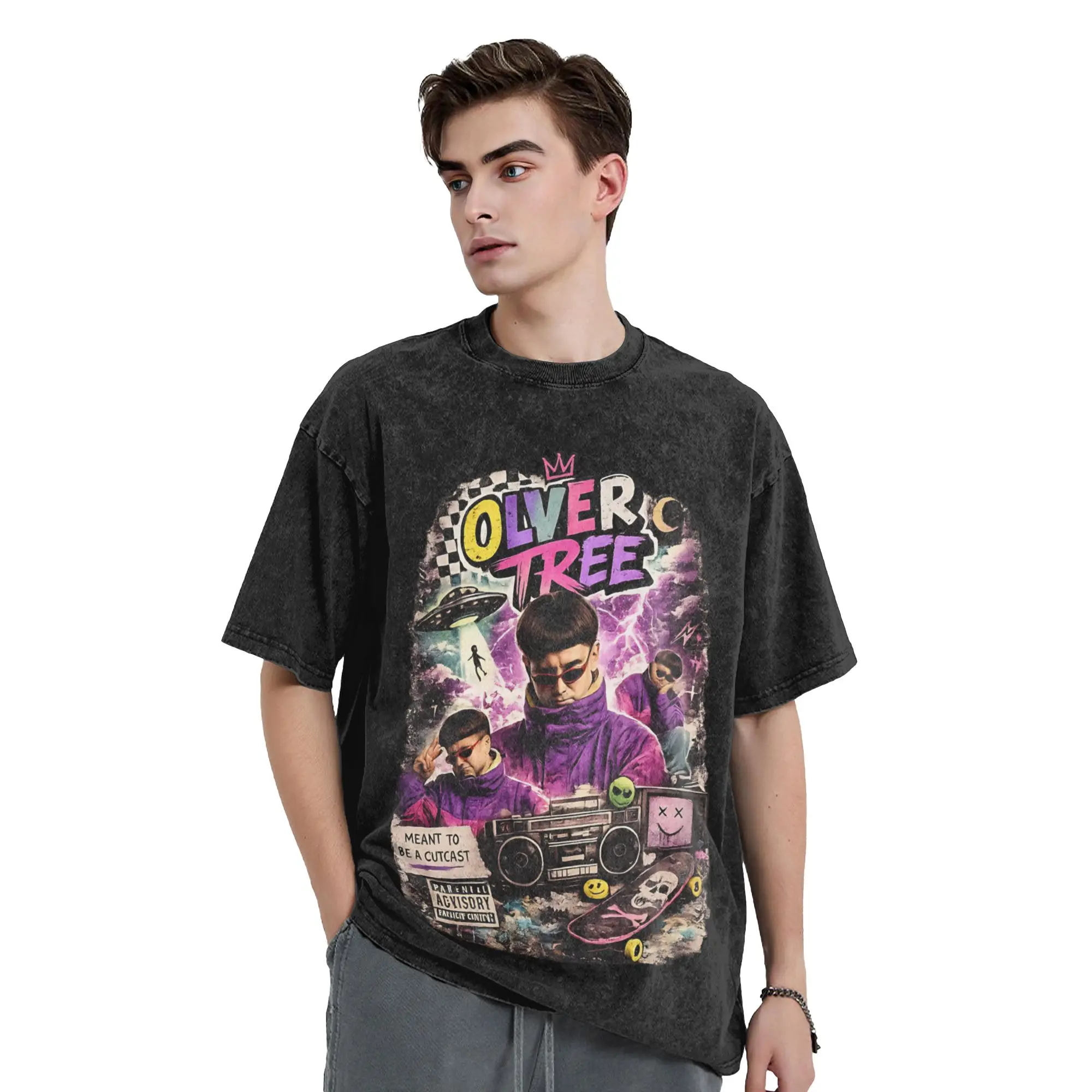 Washed T Shirts Oliver Tree American Singer Rapper Novelty T-Shirt Harajuku  Streetwear 100% Cotton Summer Tees for Men Women