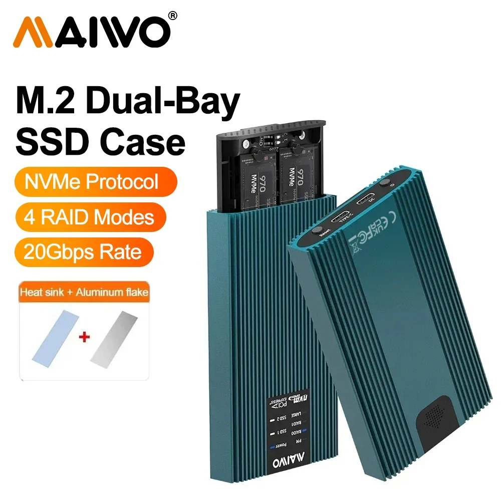 

MAIWO 20Gbps M.2 NVMe Cloner Dual Bay M.2 NVME USB3.2 Type-C Gen2 to nvme ssd Enclosure Aluminum M.2 Duplicator Offline Clone