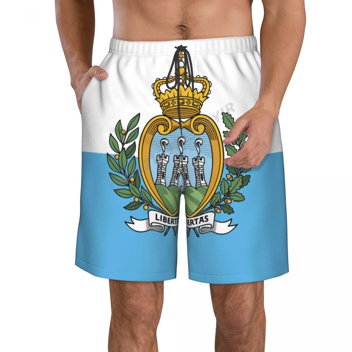 

Summer Men's San Marino Flag Beach Pants Shorts Surfing M-2XL Polyester Swimwear Running