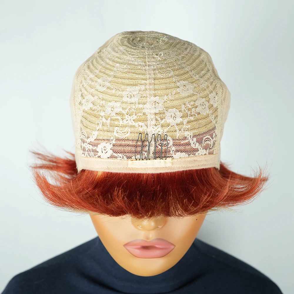 شقراء أومبير قصيرة عابث قطع الباروكات شعر الإنسان مستقيم شعر مستعار البرازيلي شعر ريمي مع الانفجارات قبل قطعها للنساء آلة كاملة صنع #6