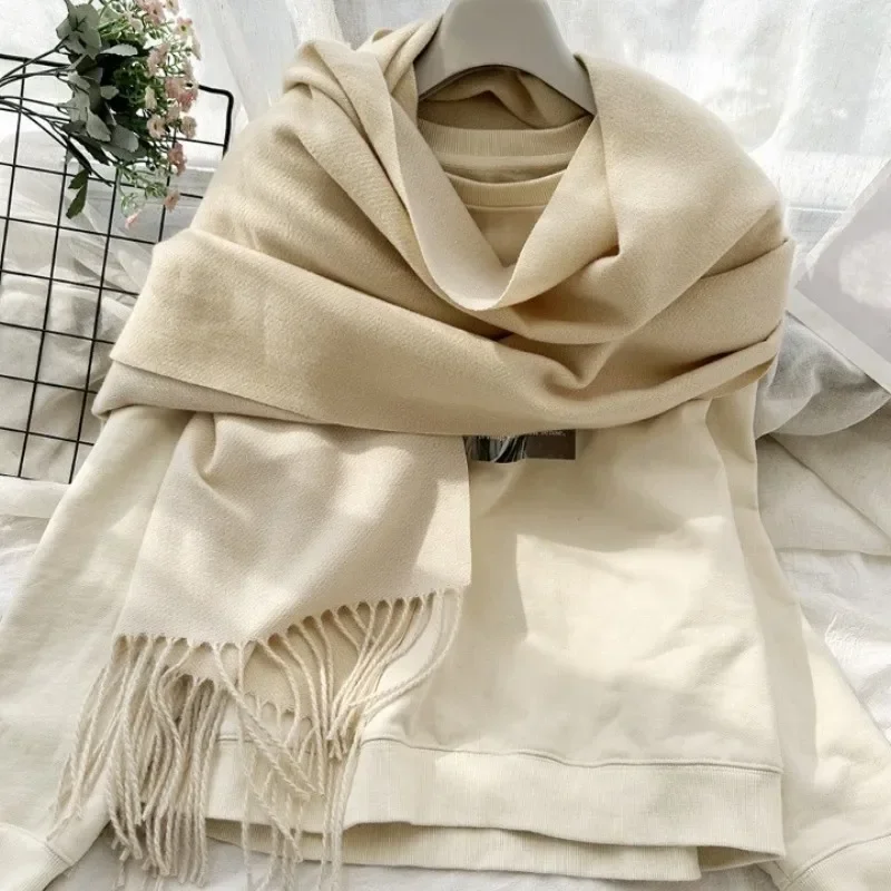 Solid Color Plain Scarf with Tassel Women Man Winter Warm Neck Scarves Shawl Luxury Female Scarf 1PC New Soft Winter Scarf Girls