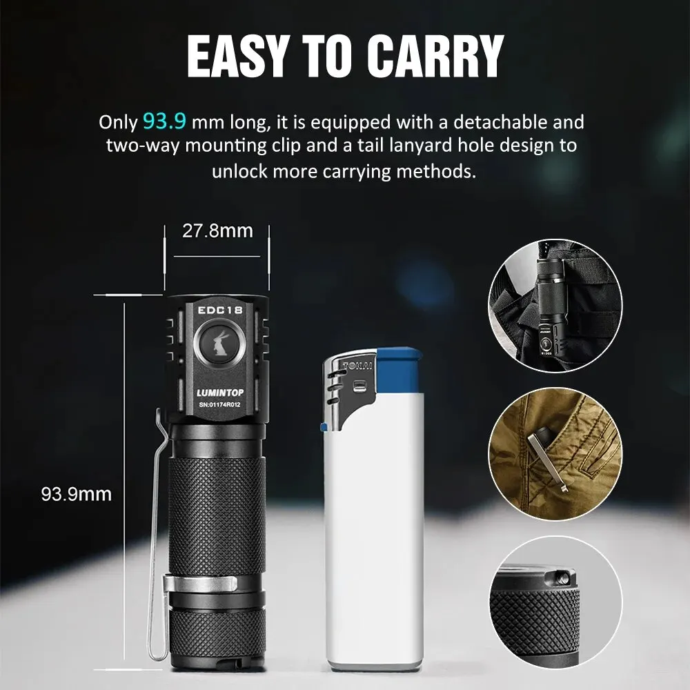 Lumintop EDC18 Professional LED Flashlight Rechargeable Torch Light Large Capacity 18650 Battery EDC Flash Light for Camping