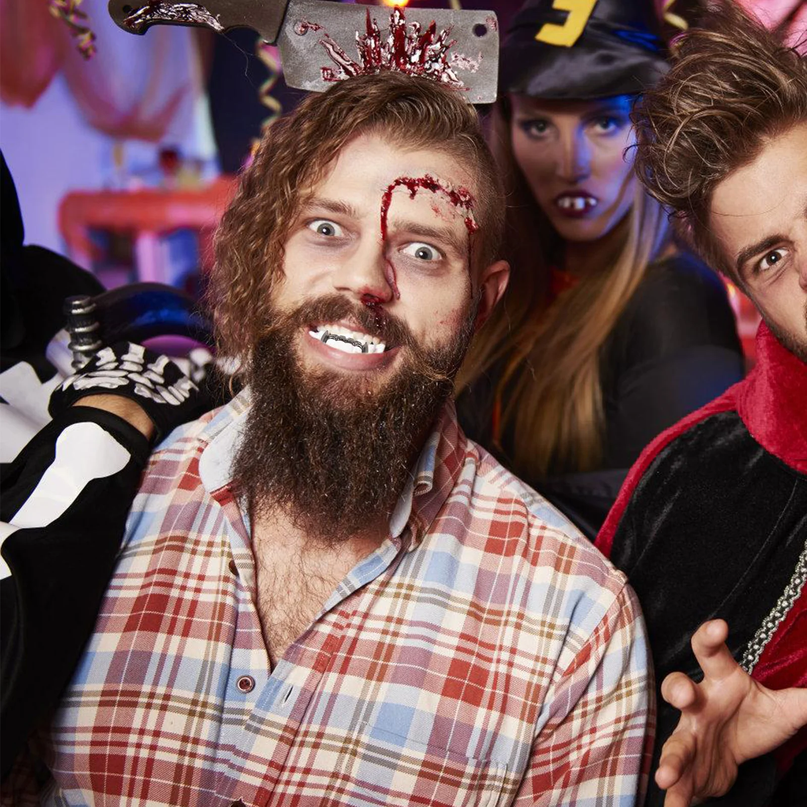 

2pcs Gold Grill Teeth Fake Caps For Party Halloween Cosplay Hip Hop Mouth Accessories Copper Grills Fashion Jewelry