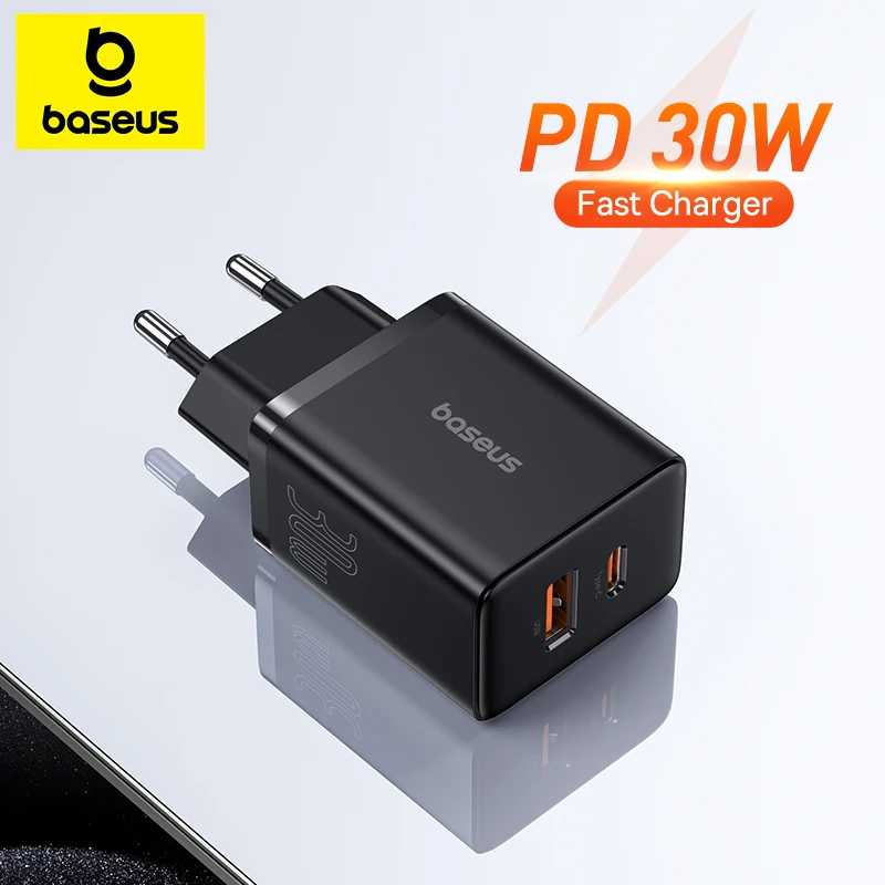 Baseus PD Charger 30W USB Type C Fast Charger QC3.0 USB C Quick Charge 3.0 Dual Port Phone Charge for iPhone 15 14 13 12 Macbook