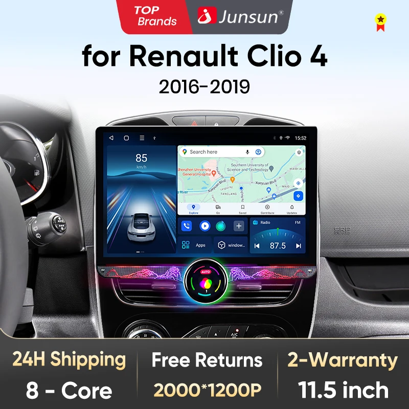 Junsun 11.5 QLED 2K Autoradio Android 13 Wireless CarPlay Auto Per Renault Clio 4 2016-2019 Sistemi Multimedia Schermo Stereo