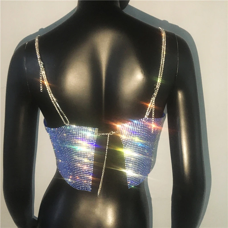 Glitter Rhinestone Y2K Women Crop Top Sexy Backless Shiny Crystal Diamond Nightclub Party Tank Tops Festival Rave Female Camis