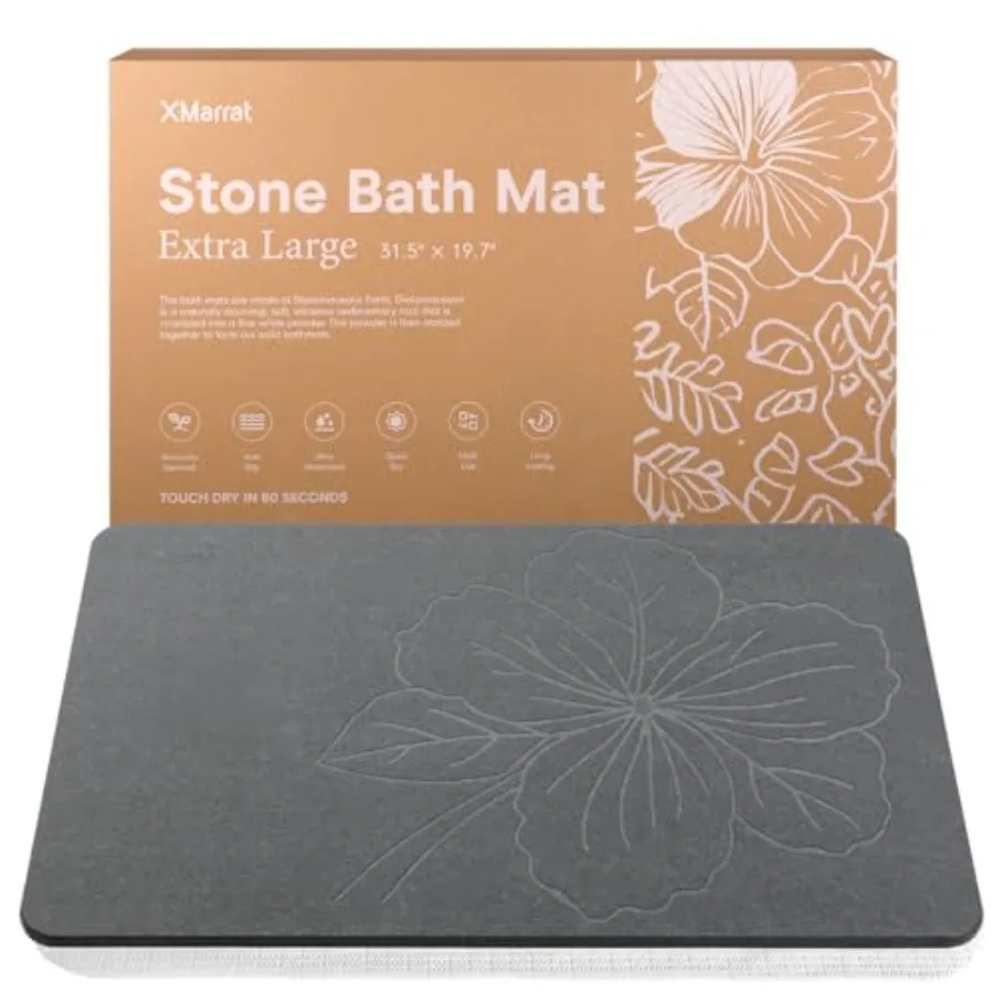 

Extra Large Stone Bath Mat Large, 31.5'' x 19.7'' Diatomaceous Earth Non-Slip Stone Shower Mat, Super Absorbent Diatomite Stone