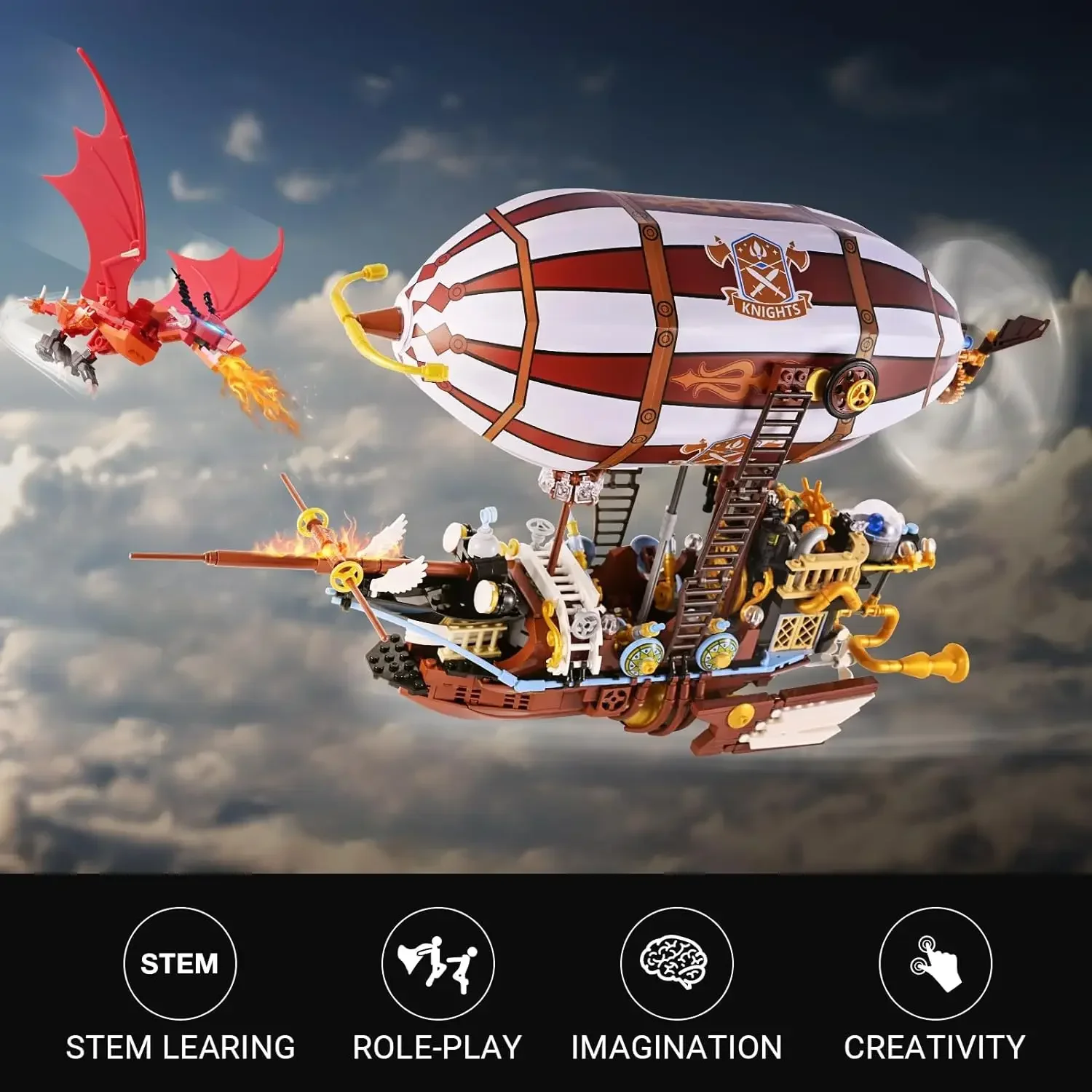 1283PCS Creative Airship Model Building Blocks Diy 3D Knights Airboat Bricks Toys Desktop Decoration Kids DIY Toys Idea Gifts