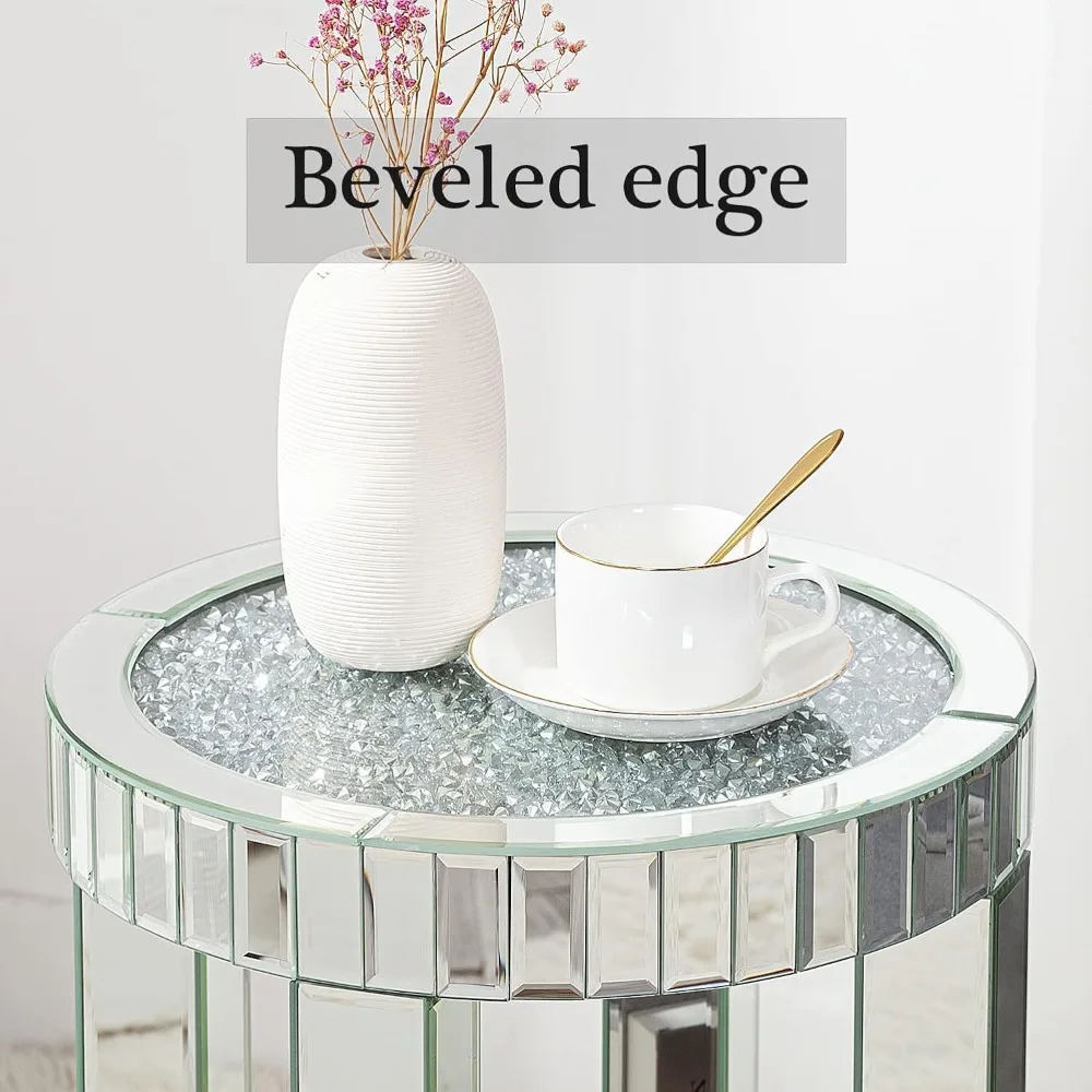 Modern 2-Tier Round End Table with Crystal Inlay, Silver Accent Storage Table for Living Room