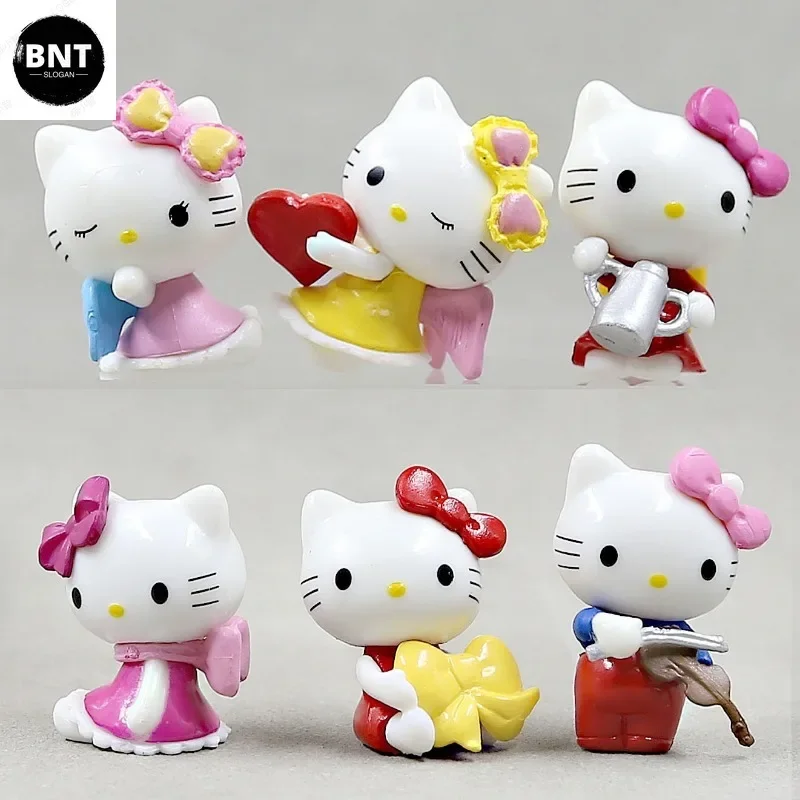 

6Pcs Sanrio Hello Kitty Decoration Dolls Anime Action Figure Cute Girl Toy Car Desk Cake Decoration Model Children Birthday Gift