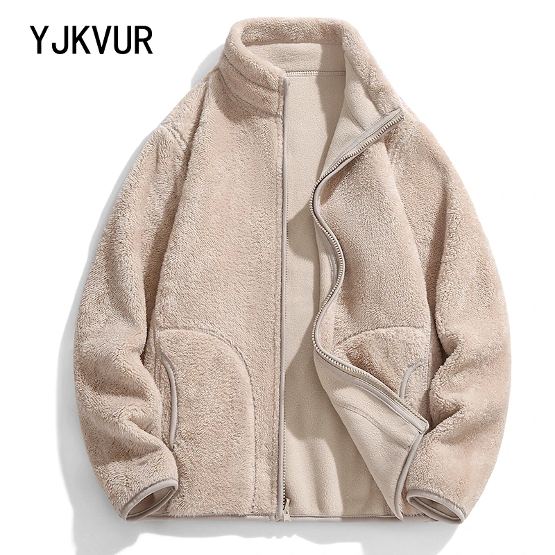 YJKVUR Coat Women Anti-Static Polar Fleece Slim Reversible 2024 New Winter Plush Warm Stand Collar Insert Shoulder Sleeve Jacket