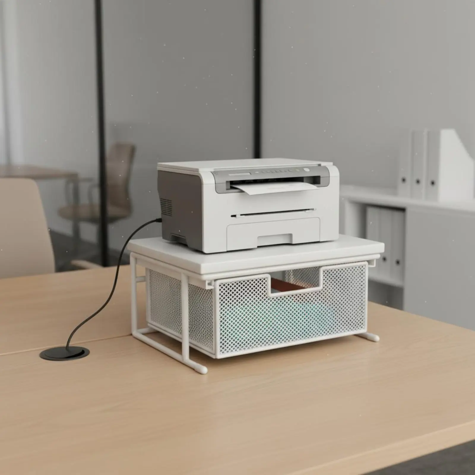 Printer Stand with Drawer Multi-Purpose Desktop Printer Stand Desktop Shelf Sturdy Desk Storage Wood Top for Study Room