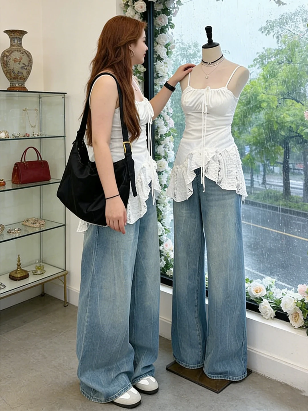 

plus Size Blue Wide Leg Denim Jeans Women's Spring New Sle Pear ape Slimming Floor Length Straight Cut Trousers