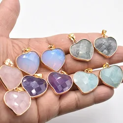 wholesale 6pcs/lot good quality natural stone mixed gold color side heart pendants 25mm for jewelry making free shipping