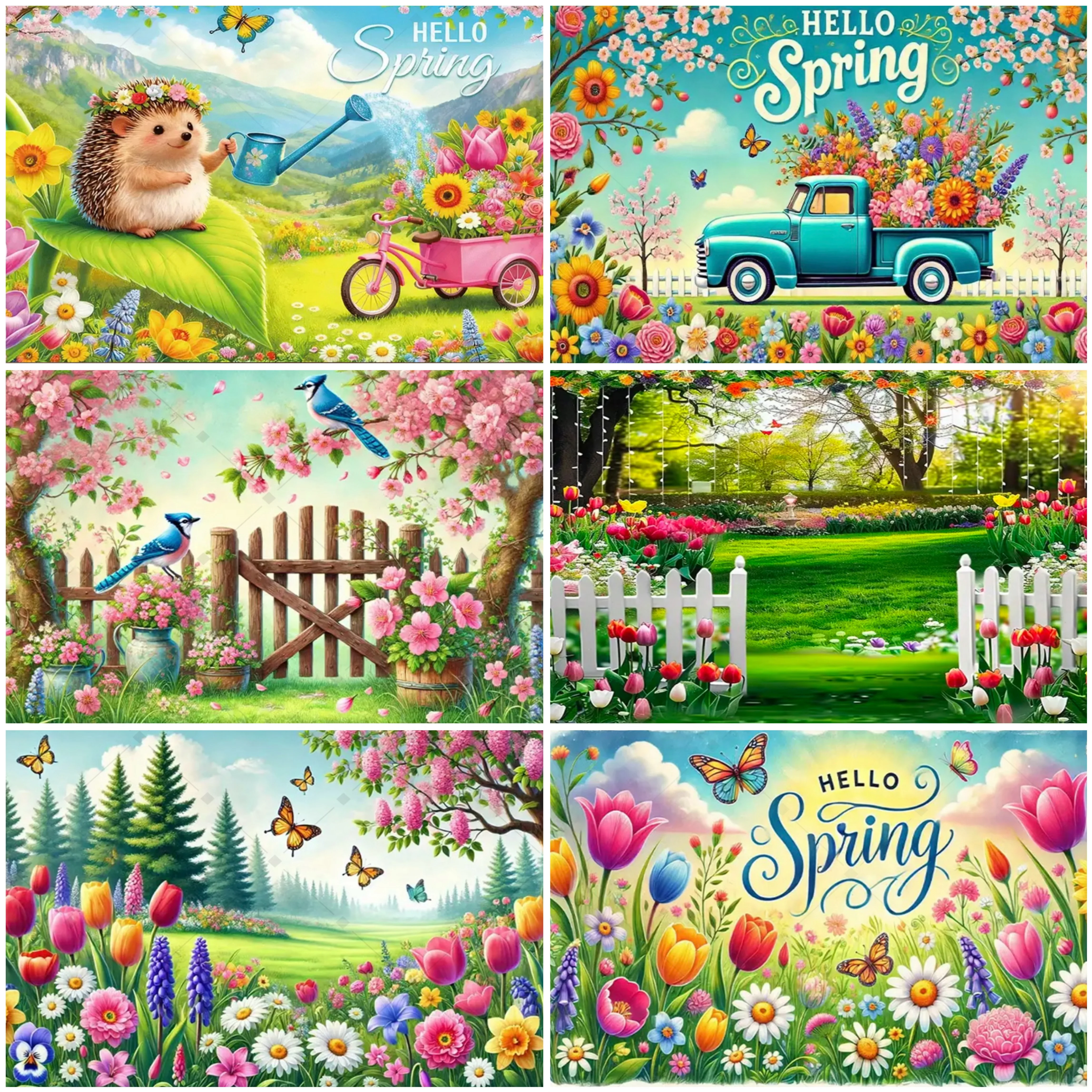 

Welcome To Spring Natural Flower Backdrop Garden Butterfly Grassland Cherry Blossom Pattern Banner Easter Party Decor Banner