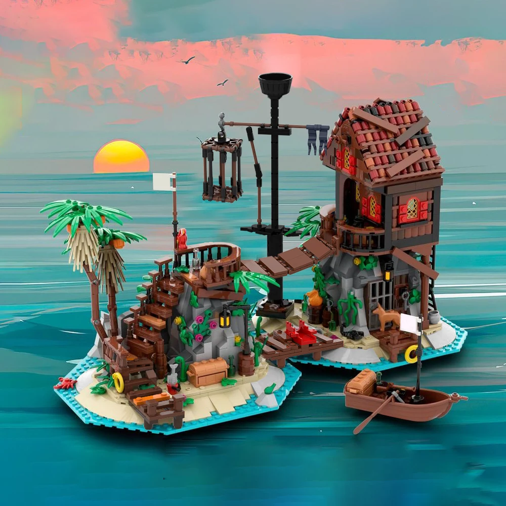 

MOC-136368 F0rbiddened Island Remake Pirate Beach Castle Modular Medieval Castle Building Kit 1448 Pieces Toys Suit for Adults