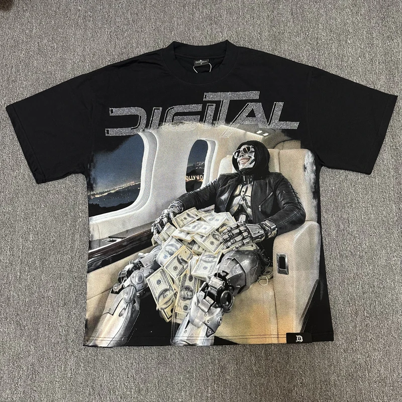 DIGITAL American Retro Skeleton T-shirt Personalized Print Summer Fashion Casual Short Sleeved T-shirt