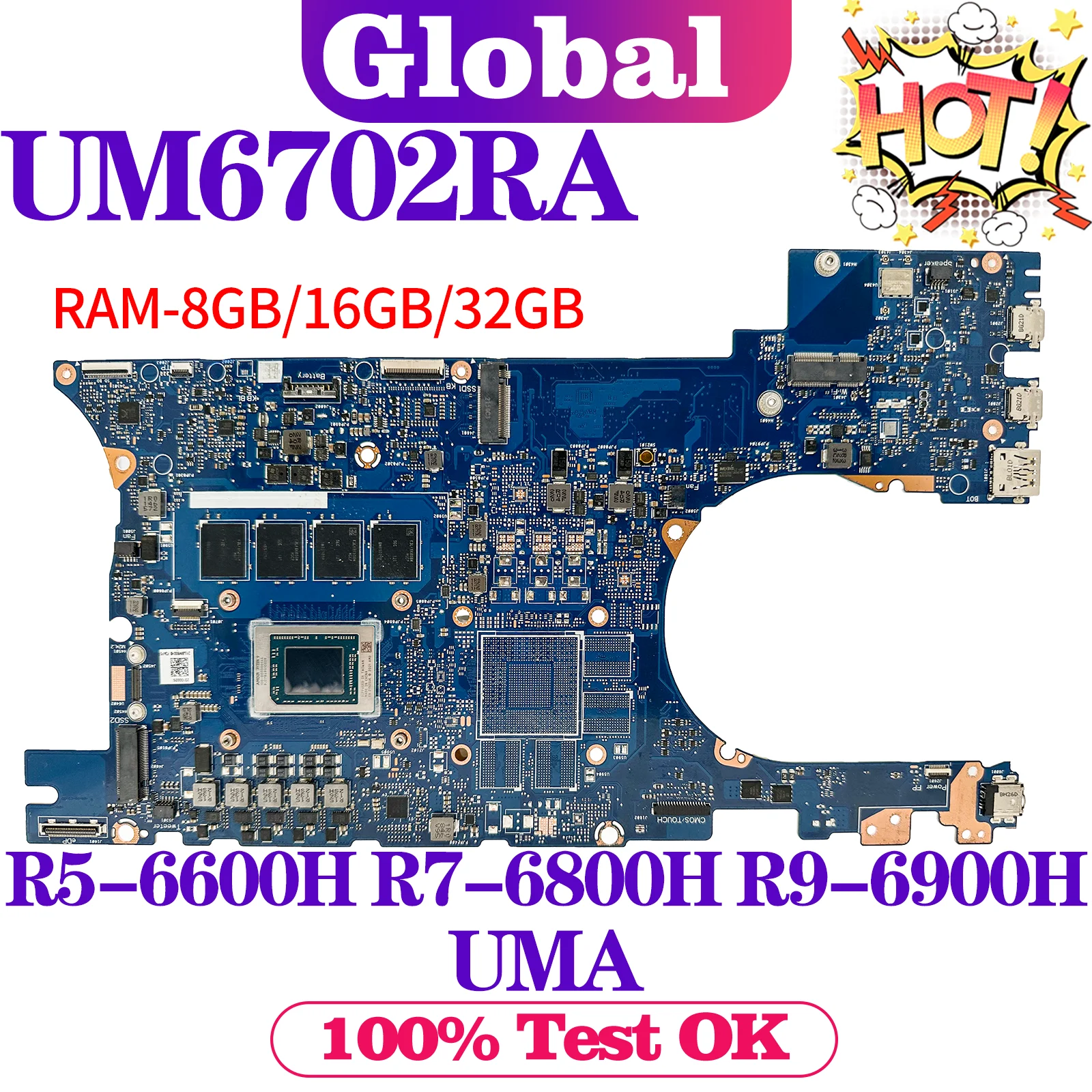 KEFU UM6702 Mainboard For ASUS UM6702RC UM6702RA UM6702R Laptop Motherboard R5-6600H R7-6800H R9-6900H RAM-8GB/16GB/32GB