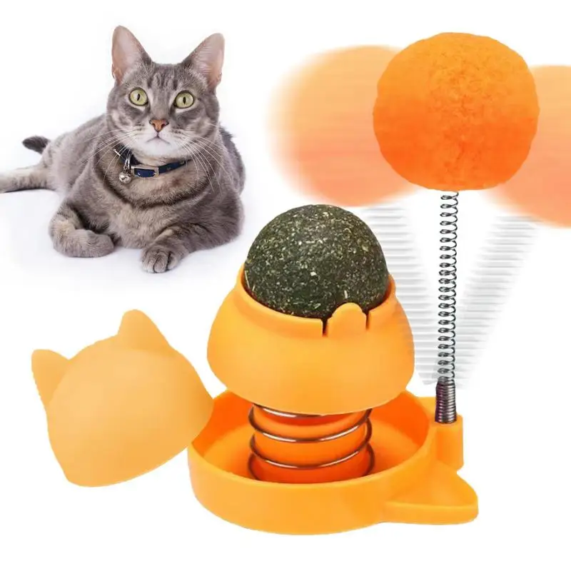 Catnip Stickers Rotatable Cat Licking Balls Edible And Healthy With Spring Ball Catnip Bubbles Lickable For Cats Catnip Ball Toy