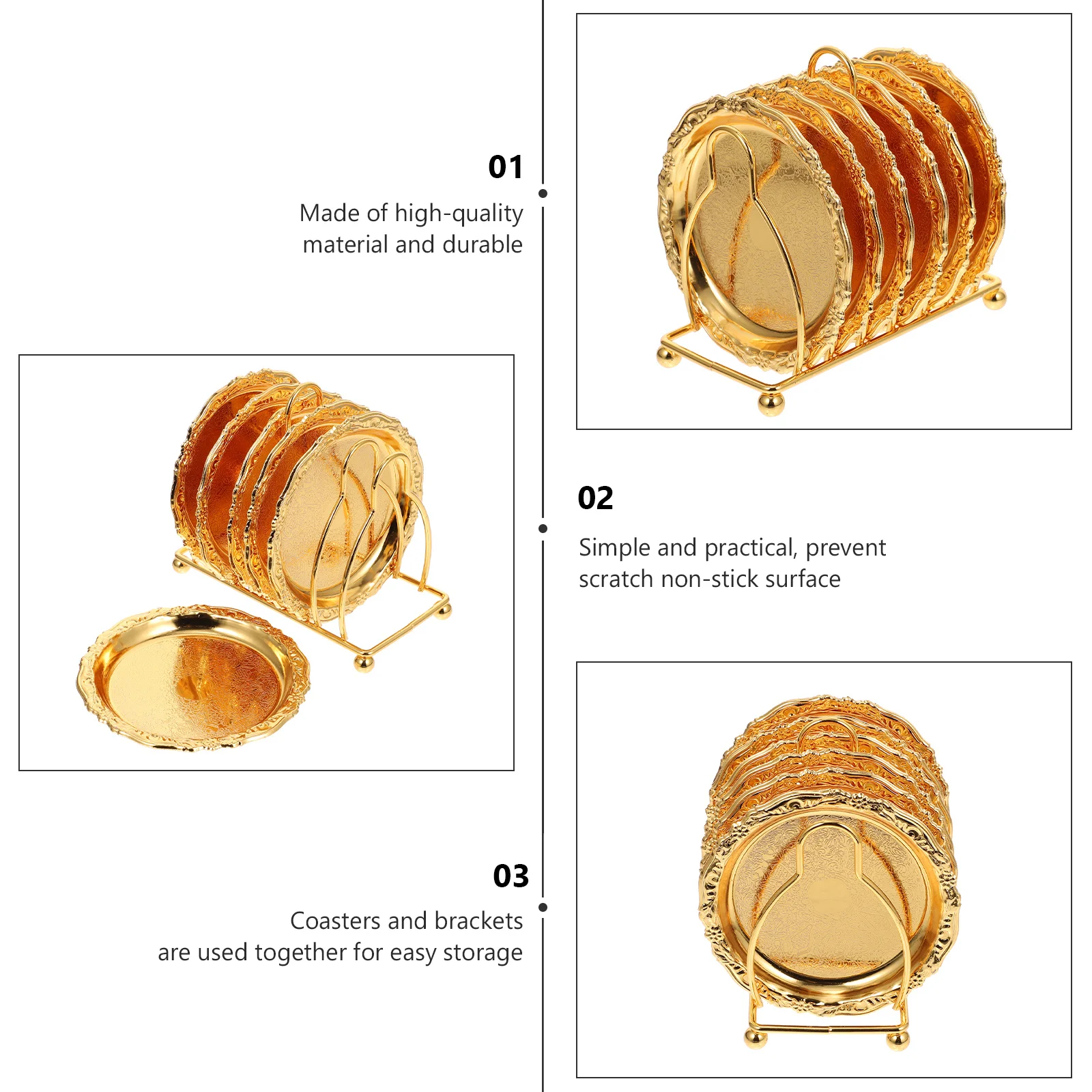 

1Set Zinc Alloy Cup Coaster Stylish Carved Pattern Heat Proof Mat for Table Protection Kitchen Dining Supplies