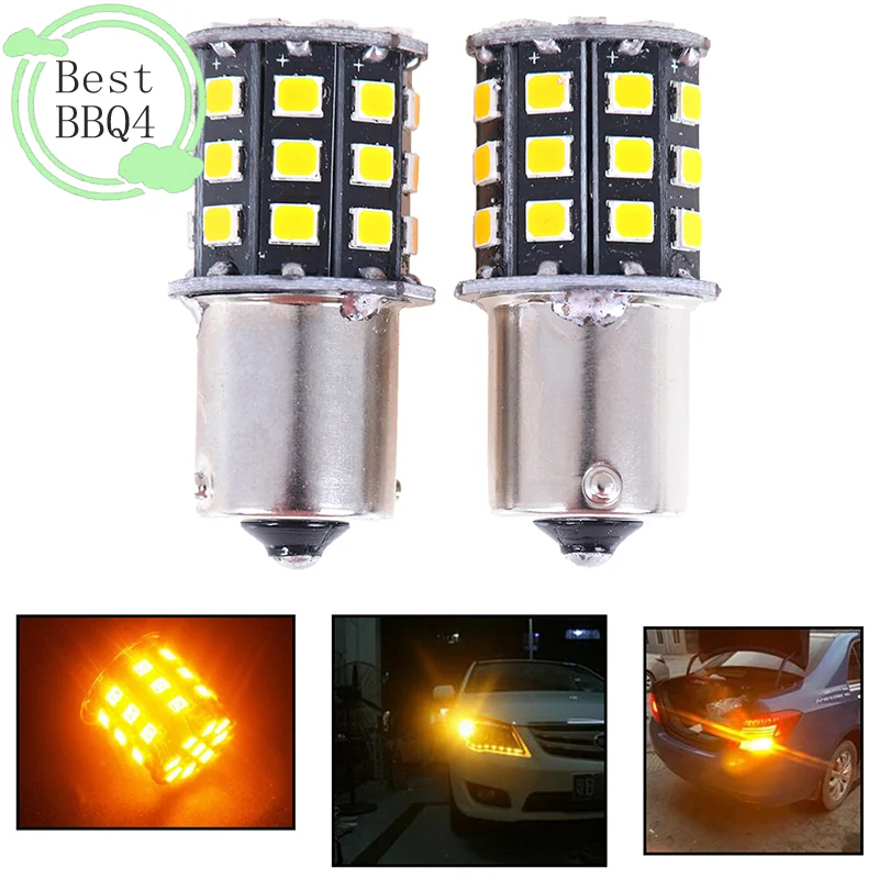 (BBQ4)2Pcs 1156 BA15S 2835 33-SMD Yellow LED Bulbs Car Turn Signal Lamp Brake Lights