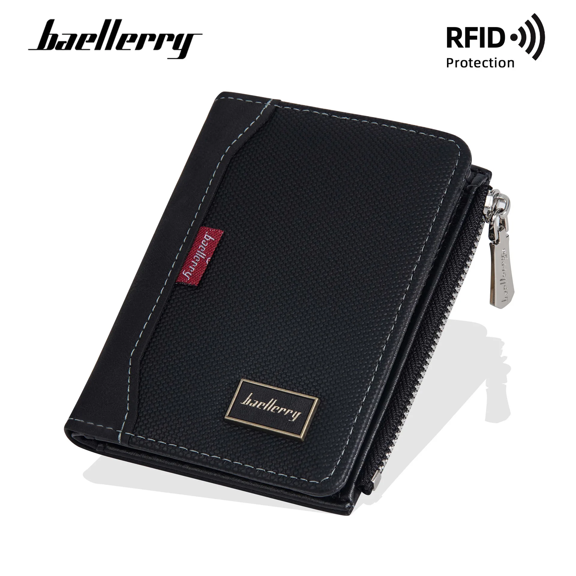 Baellerry Luxury Brand RFID Simple Men's Zipper Wallets Card Holder Male Wallet Photo Holder Coin Pocket Purses for Men