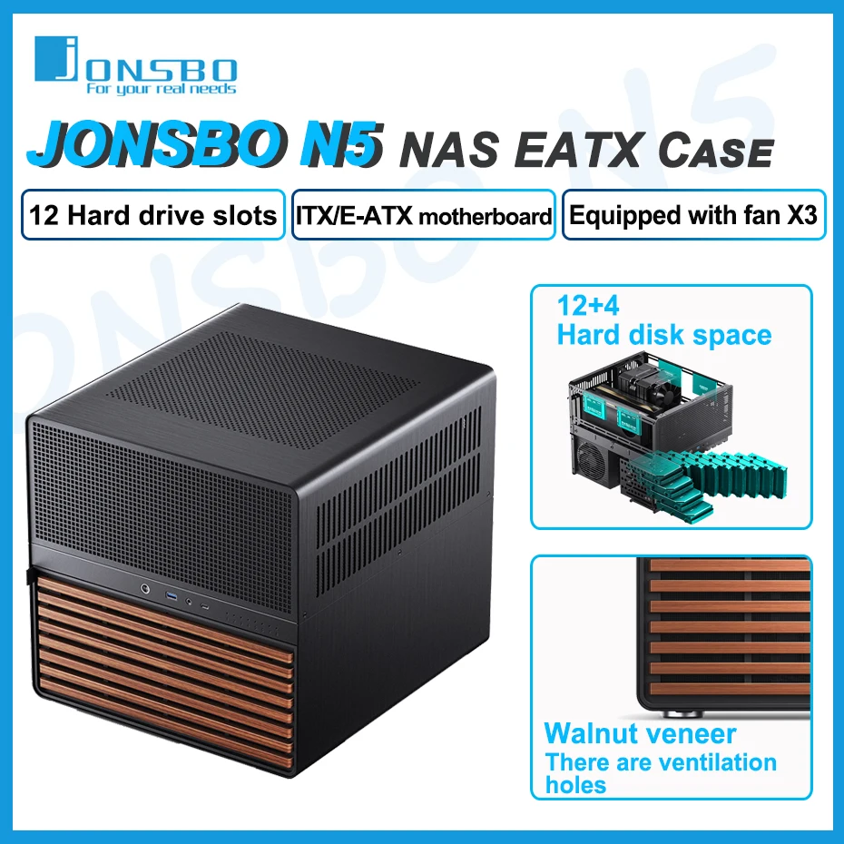 JONSBO N5 NAS Case 12 Hard Disk Space Support  ATX Motherboard ATX Power Supply With Fan Aluminum Desktop Chassis