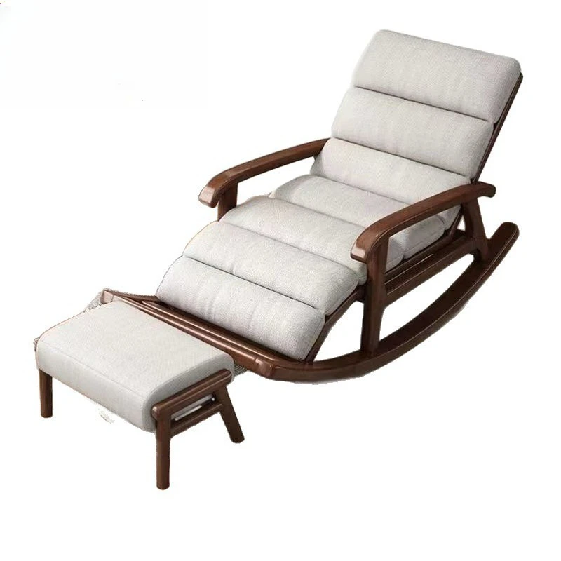 

All solid wood walnut lazy bedroom rocking chair living room adult elderly lunch break sleeping recliner leisure chair
