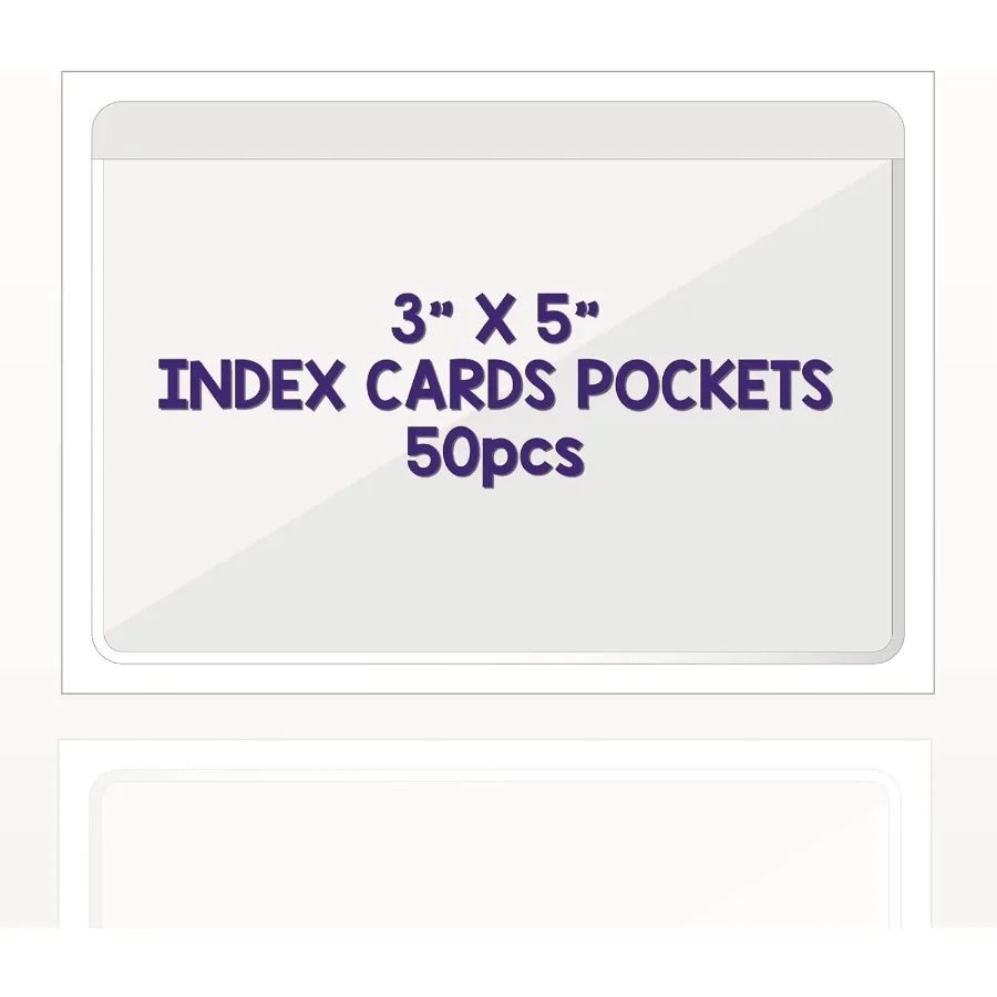 

Clear Adhesive 3" x 5" Index Card Pots With Top Open Loading 50 Pack Plastic Labels Holders for Storage Bins and Library Ideal